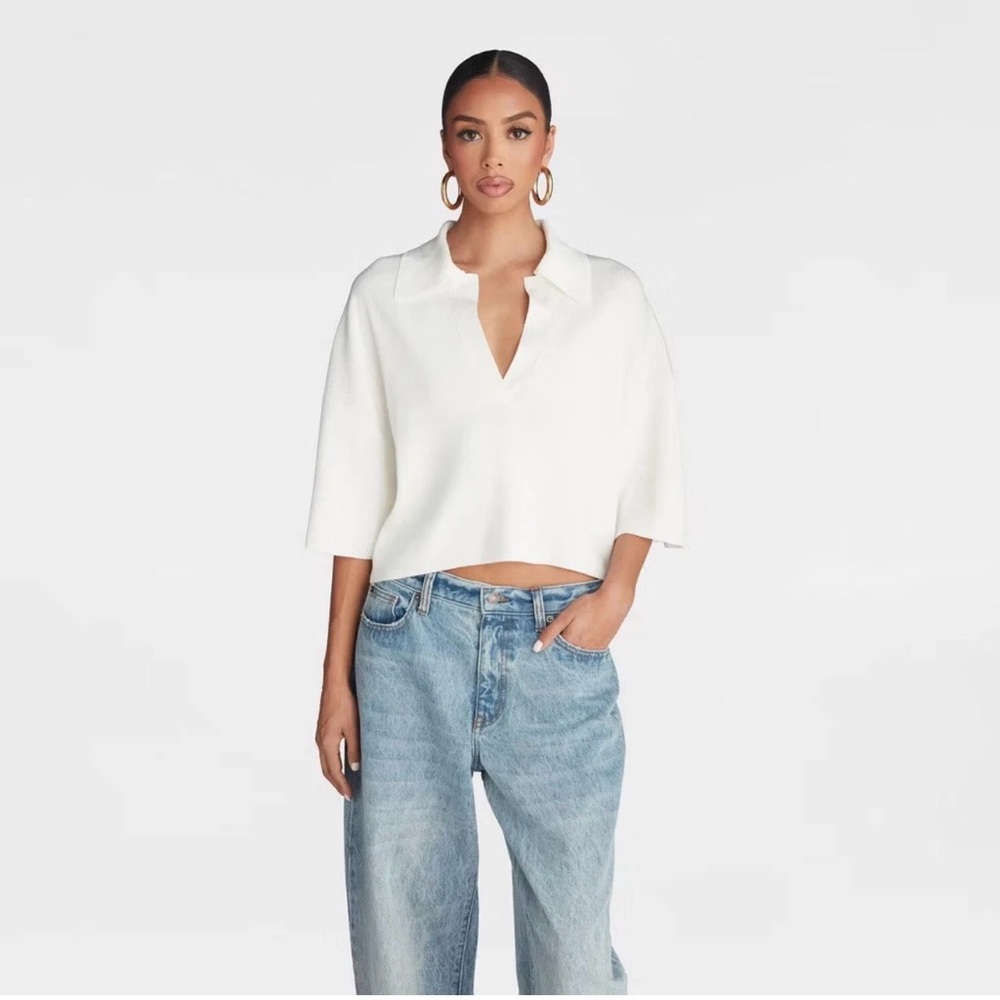 KBB by KAHLANA Women's Short Sleeve Boxy 'The Cropped Polo Sweater' -